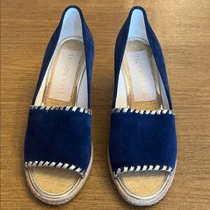 Jack Rogers Women's Navy Suede and Gold Wedge Size 8 Espadrille Sandals
